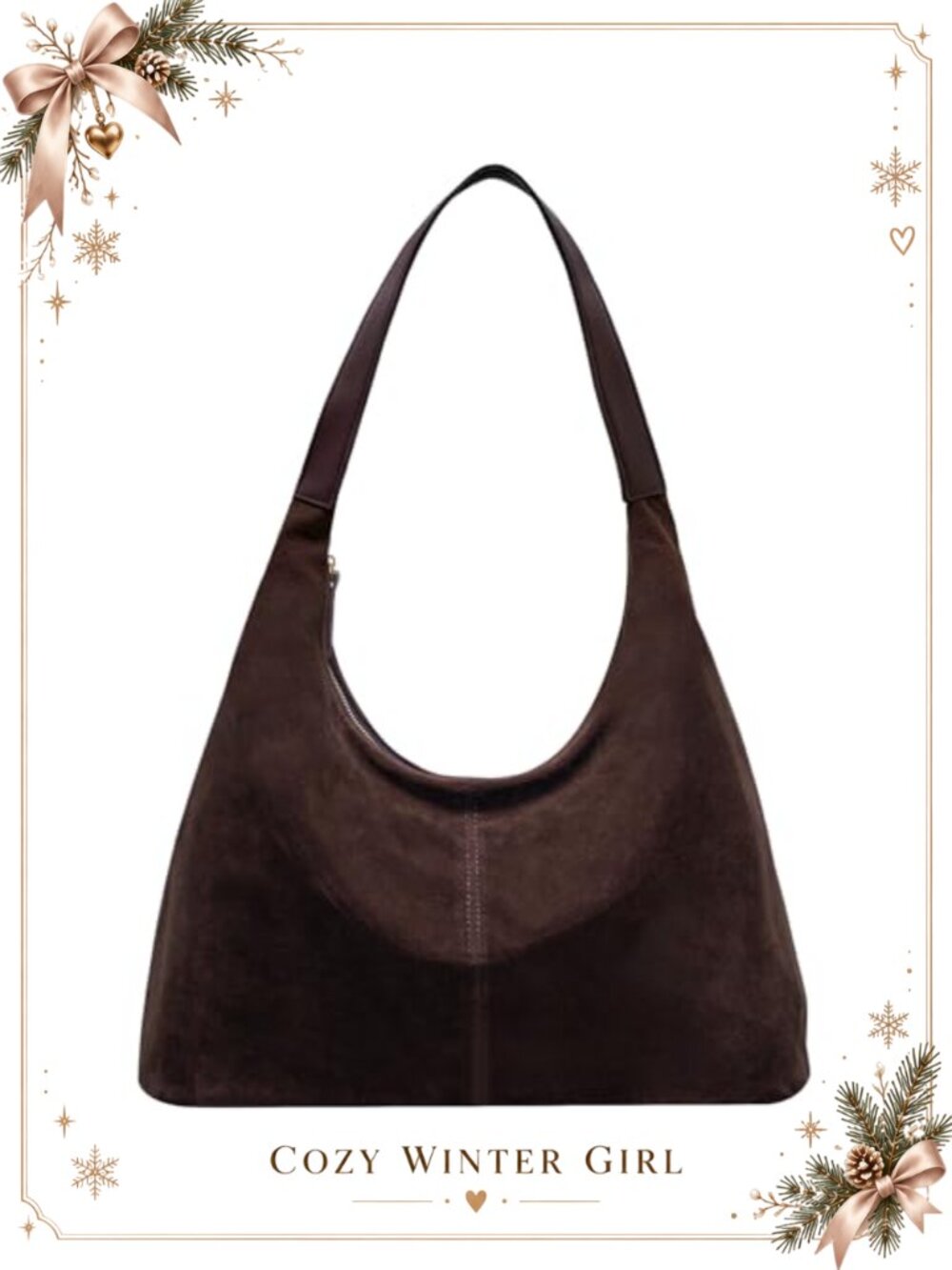 Larcenciel Suede Leather Hobo Shoulder Bag Slouchy Zipper Tote Handbag